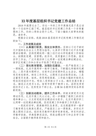 XX年度基层组织书记党建工作总结