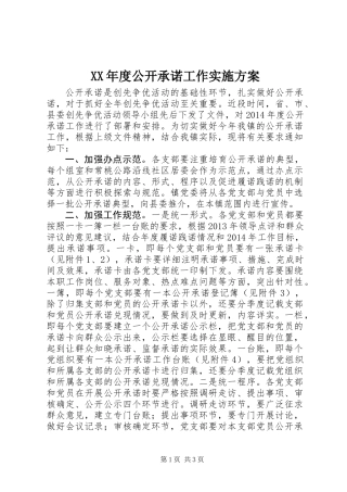 XX年度公开承诺工作实施方案
