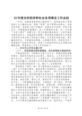 XX年度全村经济和社会各项事业工作总结