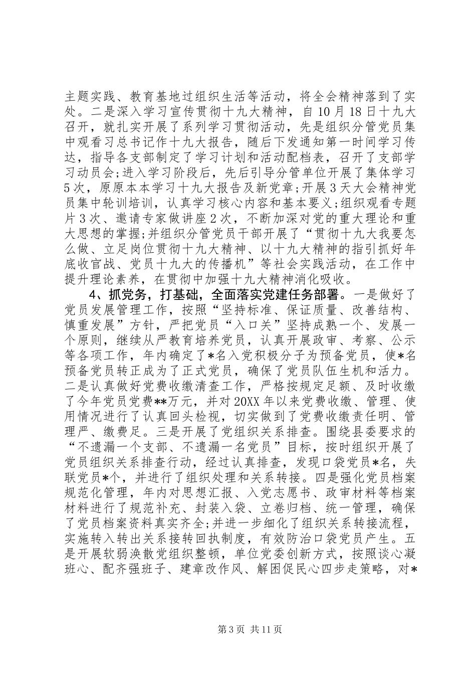 XX年度党组织书记抓党建工作述职报告_第3页