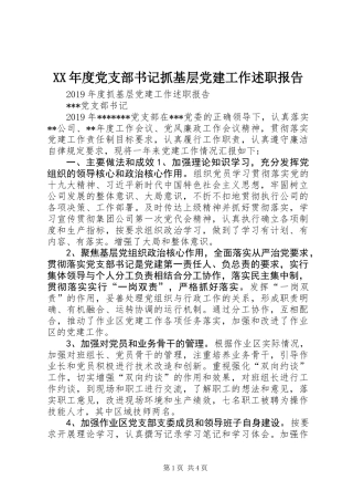 XX年度党支部书记抓基层党建工作述职报告
