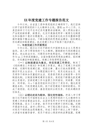 XX年度党建工作专题报告范文