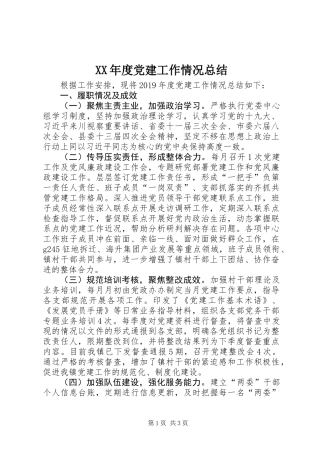 XX年度党建工作情况总结