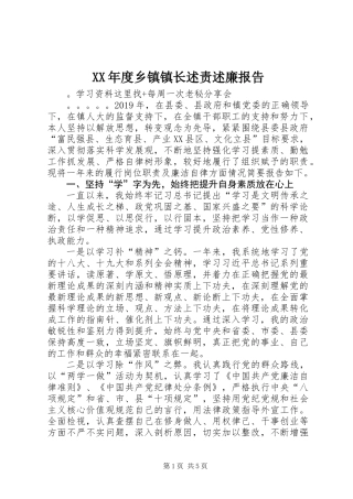 XX年度乡镇镇长述责述廉报告