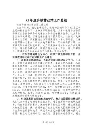 XX年度乡镇林业站工作总结