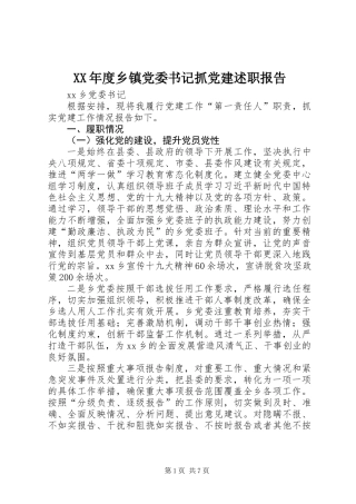 XX年度乡镇党委书记抓党建述职报告