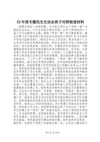 XX年度专题民生生活会班子对照检查材料