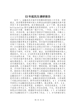XX年底民生调研报告