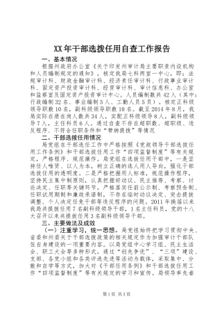XX年干部选拨任用自查工作报告