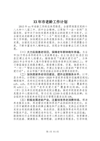 XX年市老龄工作计划