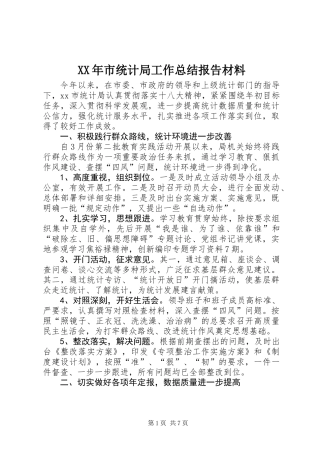 XX年市统计局工作总结报告材料