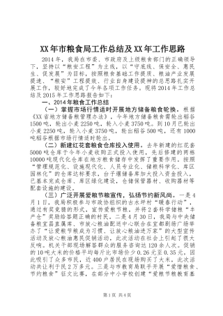 XX年市粮食局工作总结及XX年工作思路