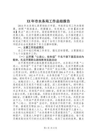 XX年市水务局工作总结报告