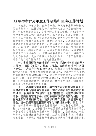XX年市审计局年度工作总结和XX年工作计划