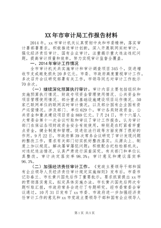 XX年市审计局工作报告材料
