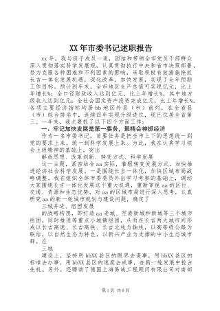 XX年市委书记述职报告