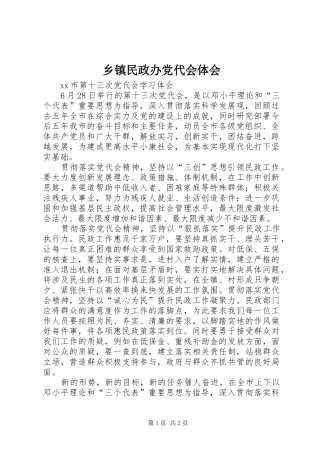 乡镇民政办党代会体会