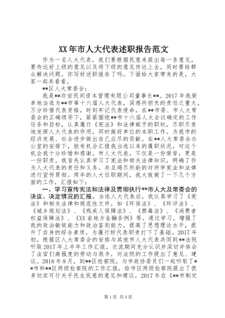 XX年市人大代表述职报告范文
