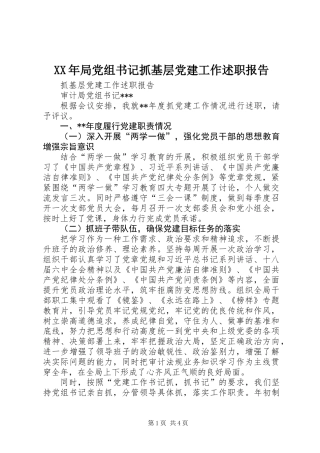 XX年局党组书记抓基层党建工作述职报告