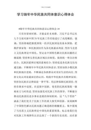 学习铸牢中华民族共同体意识心得体会