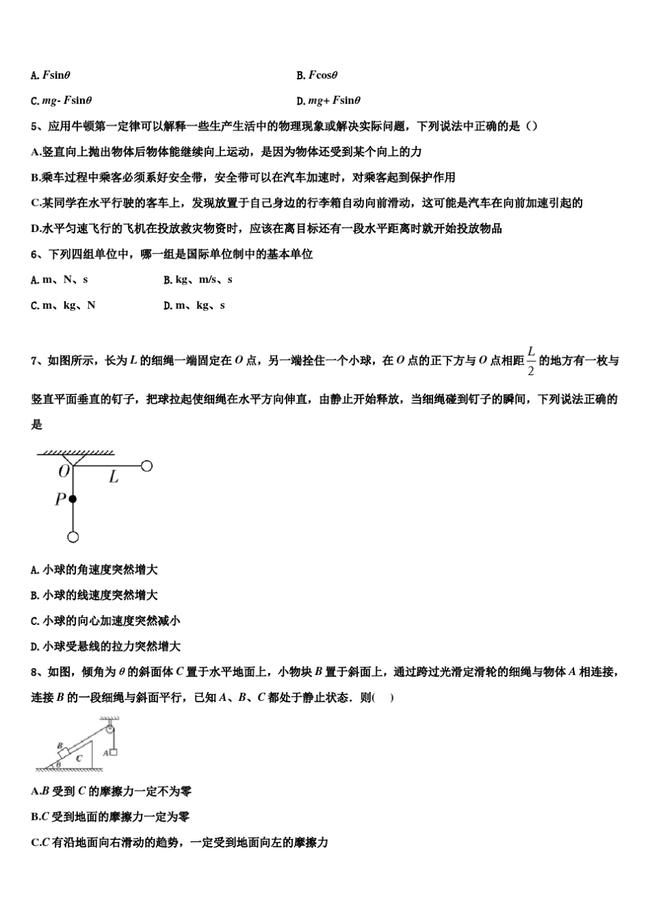 上海市徐汇区上海第四中学2022-2023学年物理高一上期末考试试题含解析_第2页