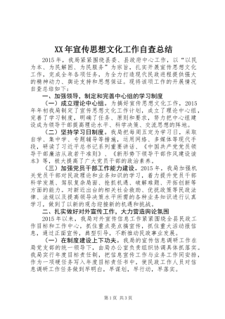 XX年宣传思想文化工作自查总结