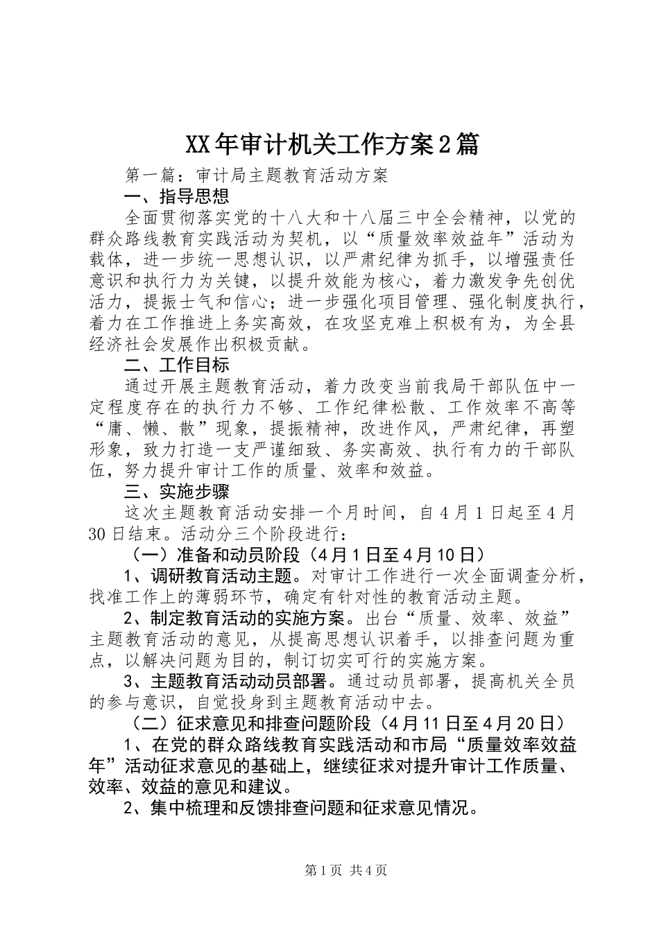 XX年审计机关工作方案2篇_第1页
