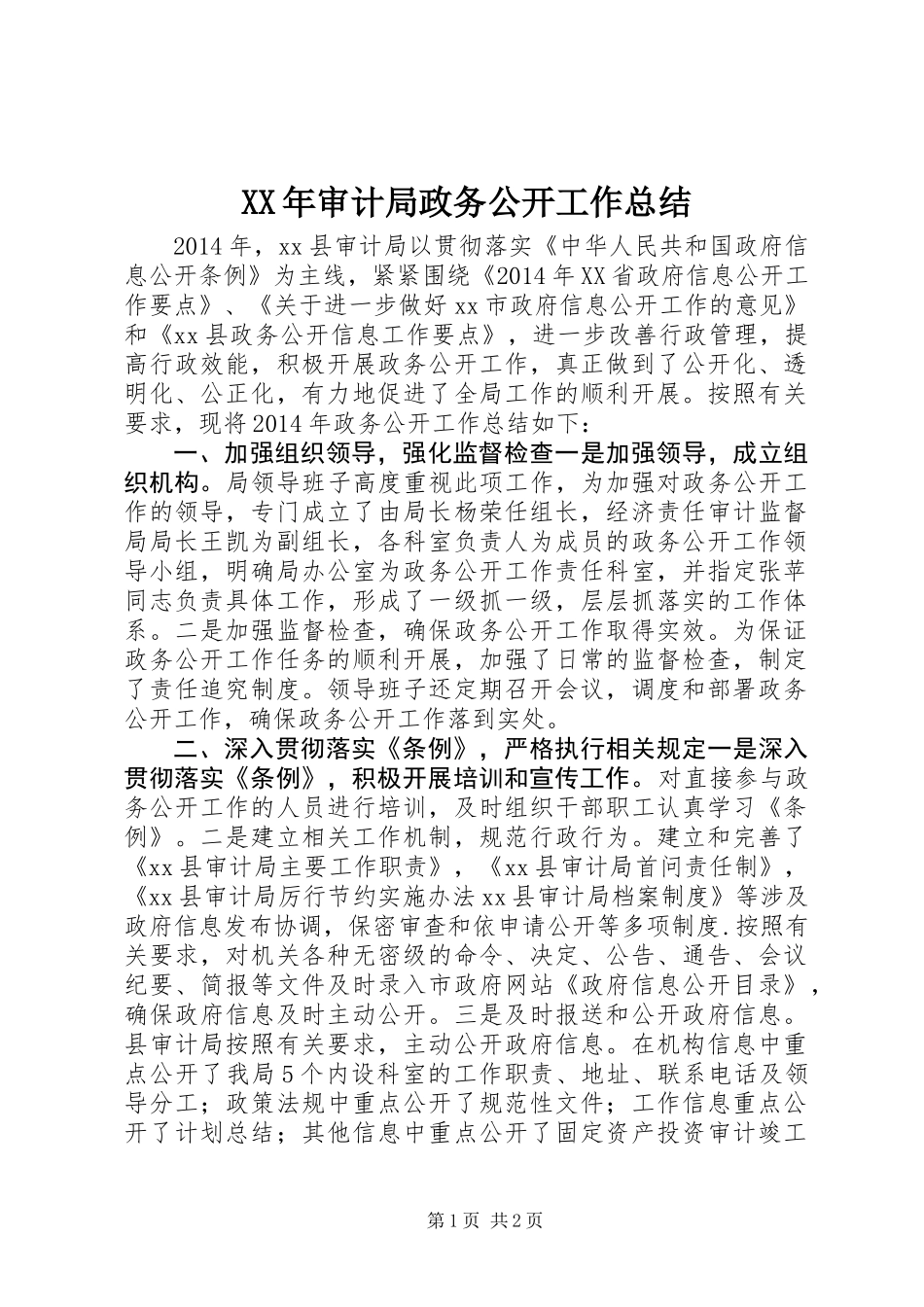XX年审计局政务公开工作总结_第1页