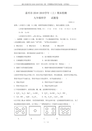 2019年初三第一学期期末考科学试卷(含答案),推荐文档 