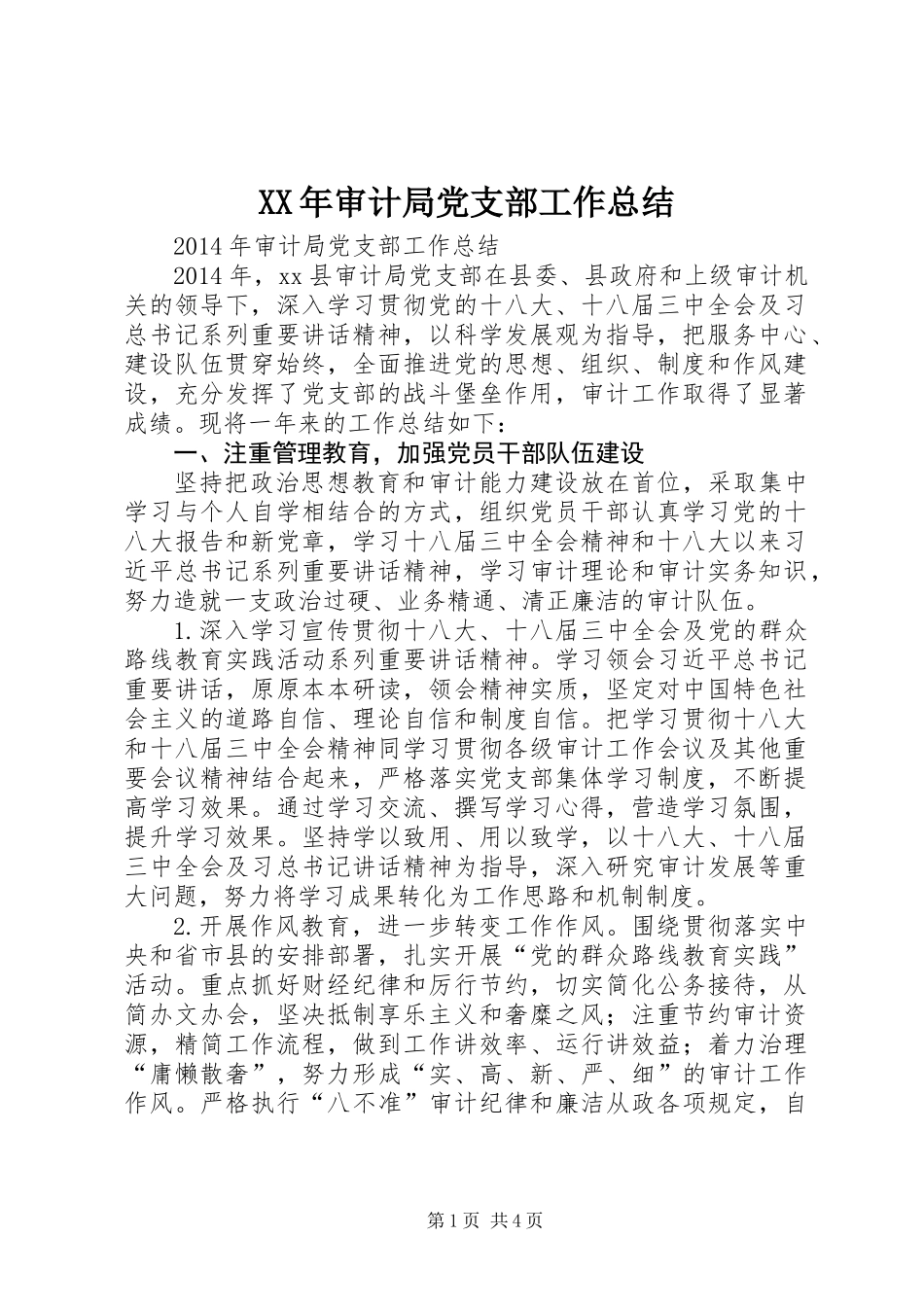 XX年审计局党支部工作总结_第1页