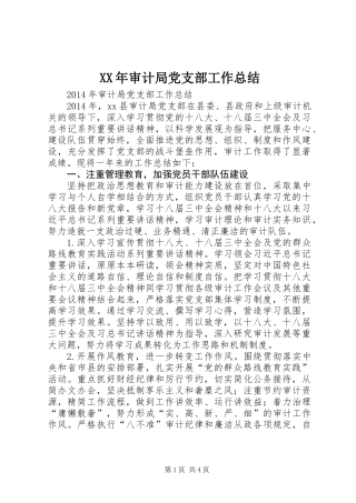 XX年审计局党支部工作总结