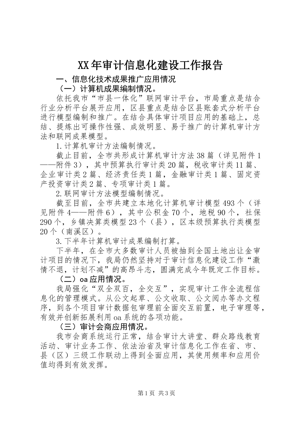 XX年审计信息化建设工作报告_第1页