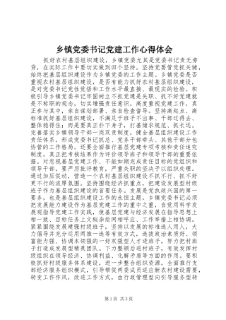 乡镇党委书记党建工作心得体会