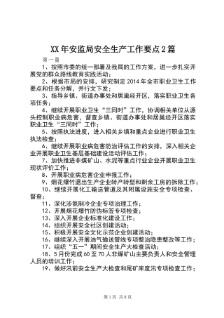 XX年安监局安全生产工作要点2篇