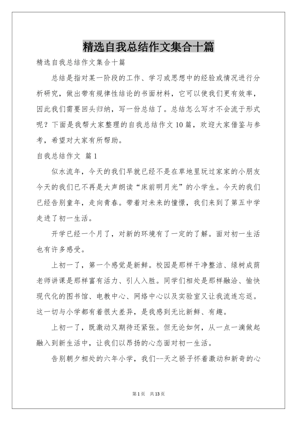 自我参考总结作文集合十篇_第1页
