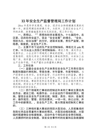 XX年安全生产监督管理局工作计划