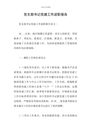 党支部书记党建工作述职报告