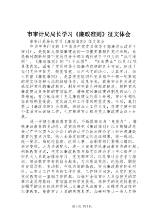 市审计局局长学习《廉政准则》征文体会