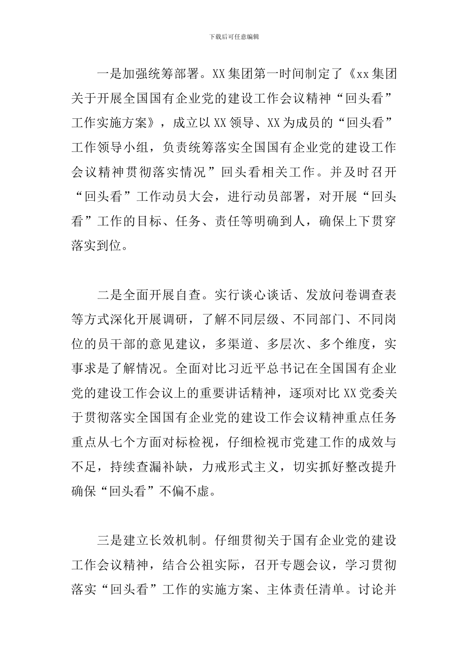 2024企业党建工作会议贯彻落实“回头看”情况汇报范文_第2页