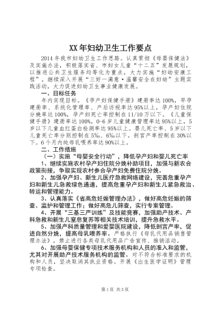 XX年妇幼卫生工作要点