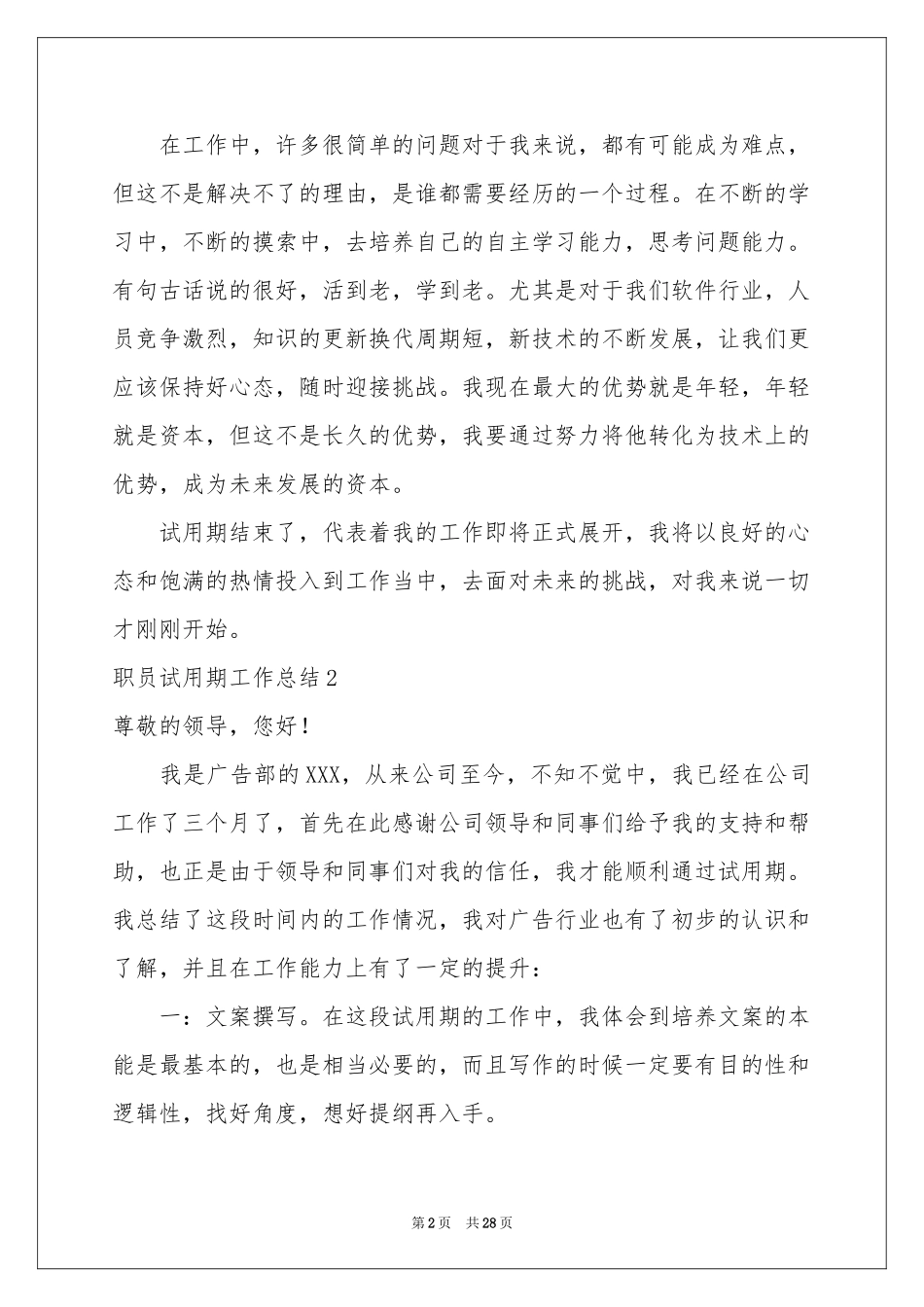 职员试用期工作参考总结_第2页