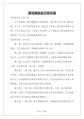 羽毛球协会工作参考计划