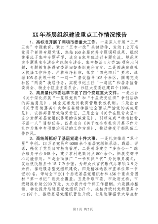 XX年基层组织建设重点工作情况报告