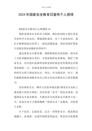 2024年国家安全教育日宣传个人感悟