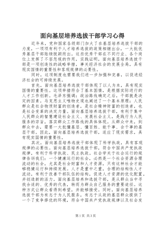 面向基层培养选拔干部学习心得