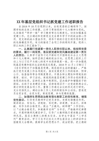 XX年基层党组织书记抓党建工作述职报告