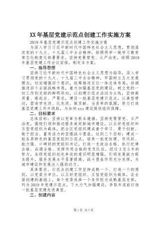 XX年基层党建示范点创建工作实施方案
