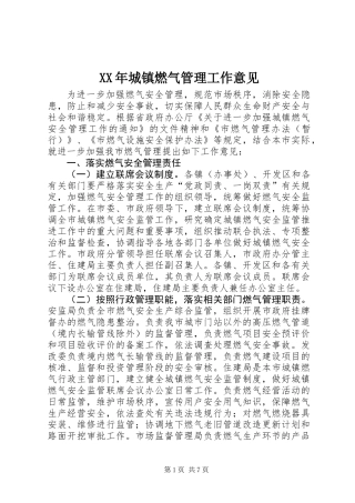 XX年城镇燃气管理工作意见