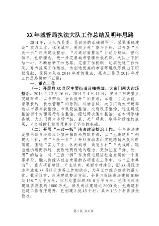 XX年城管局执法大队工作总结及明年思路