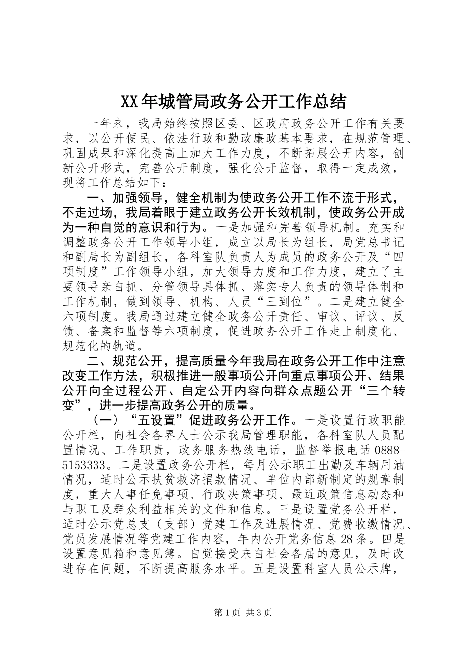 XX年城管局政务公开工作总结_第1页